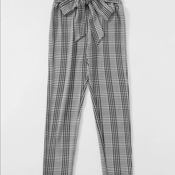 Plaid pants leggings paperbag ruffle waist tie bow - Picture 5 of 8